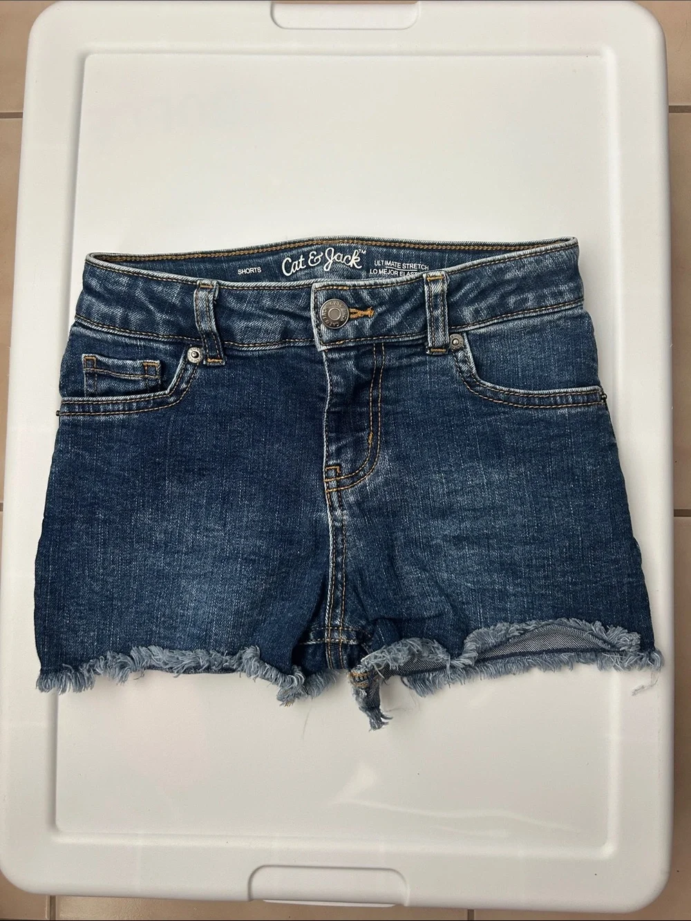 EUC Cat & Jack Dark Blue Denim Frayed Hem Jean Shorts
